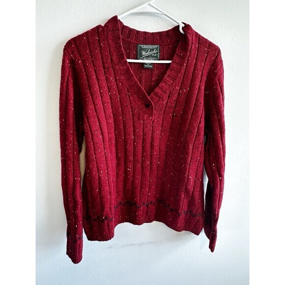 Woolrich Sweater Womens M Ruby Red Heather Sweatshirt Wool Blend‎ Outdoor Comfy - Picture 1 of 8